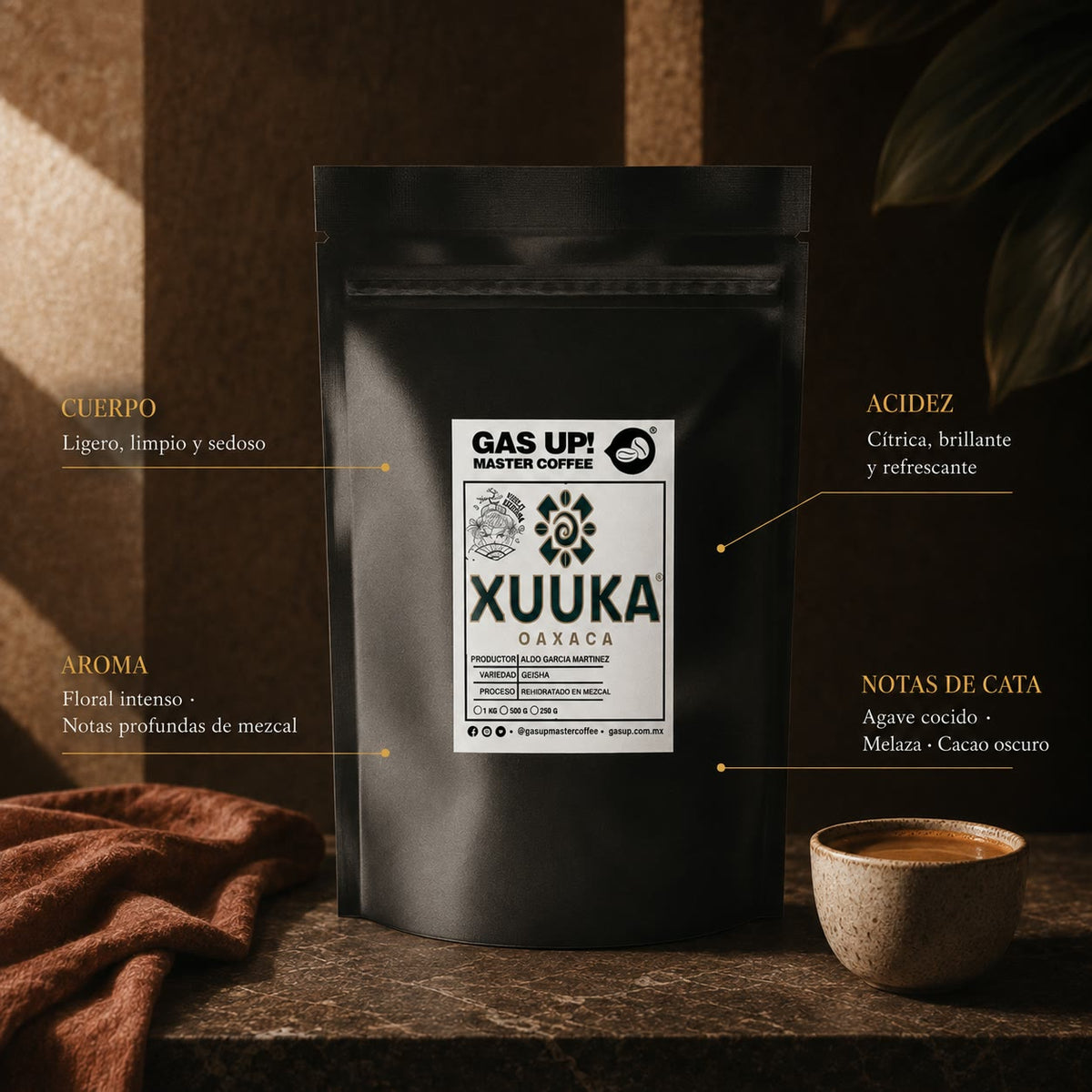 CAFÉ EDICIÓN ESPECIAL - GEISHA EXPERIMENTAL CON MEZCAL | PROCESO NATURAL - GAS UP! MASTER COFFEE